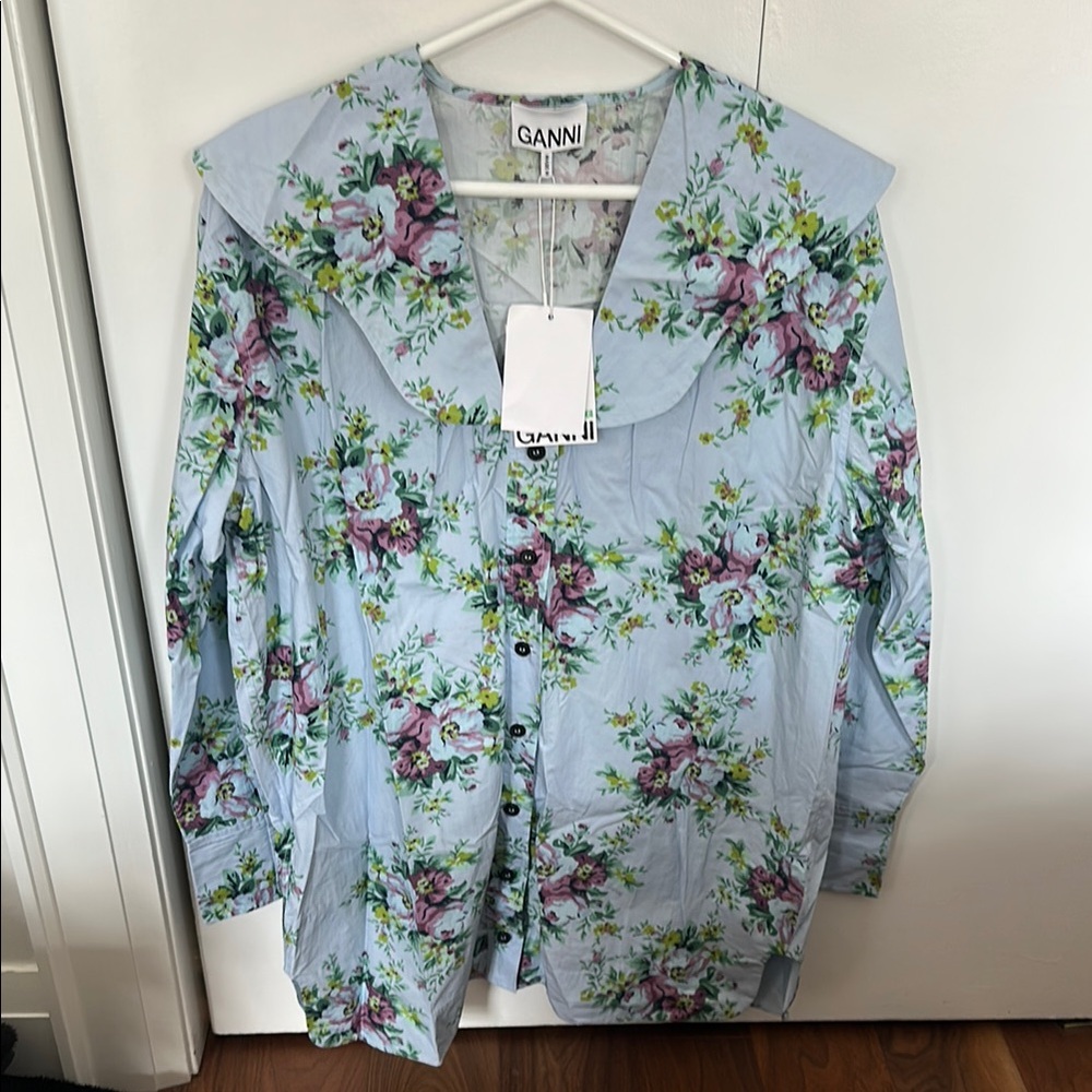 Ganni Floral Button-Up Blouse